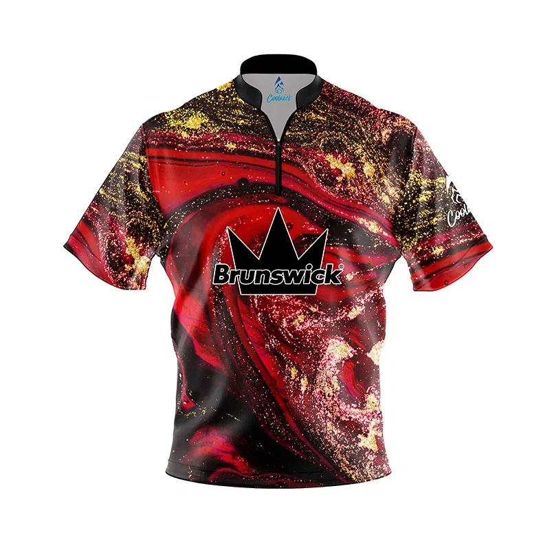Image of Red Liquid Marble Fast Track CoolWick Bowling Jersey - Brunswick