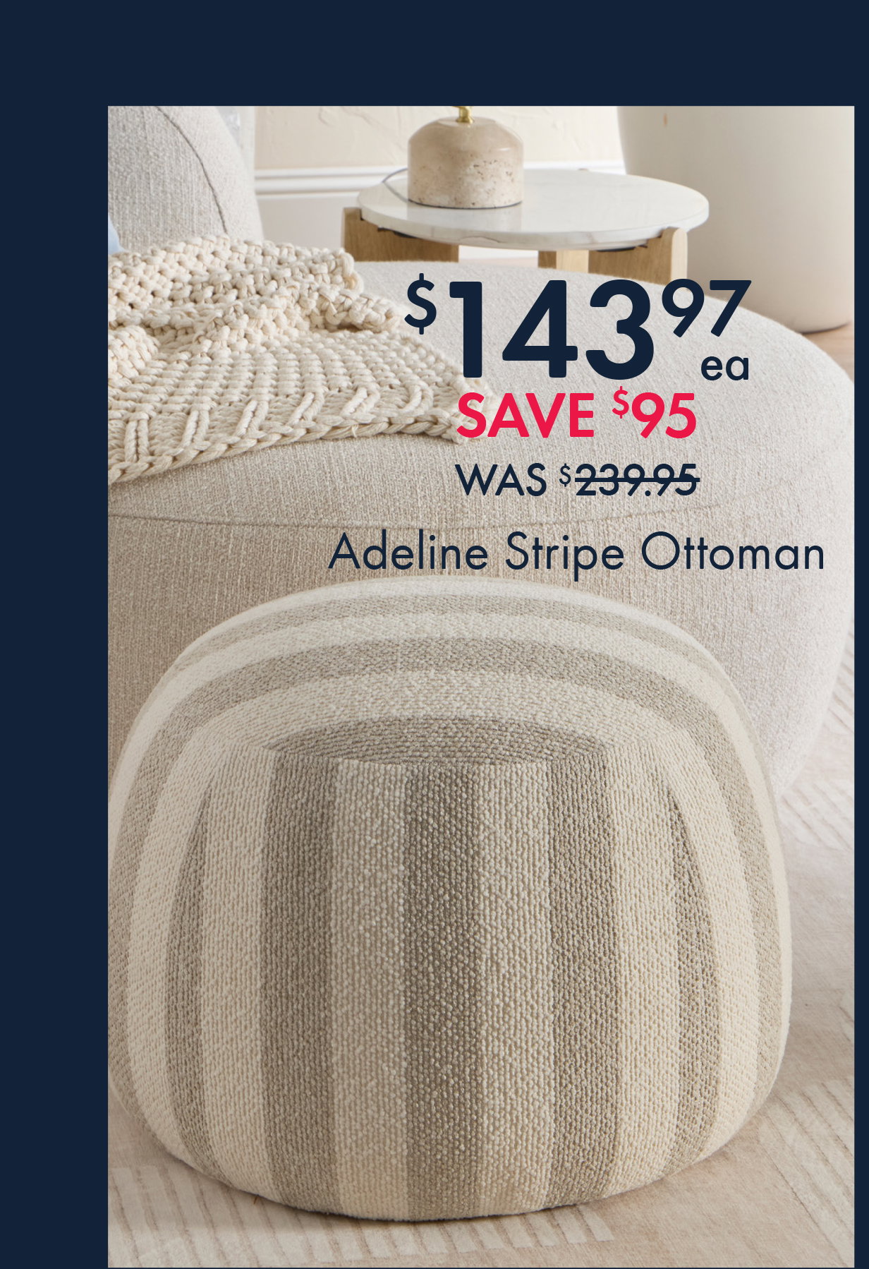 Adeline Stripe Ottoman