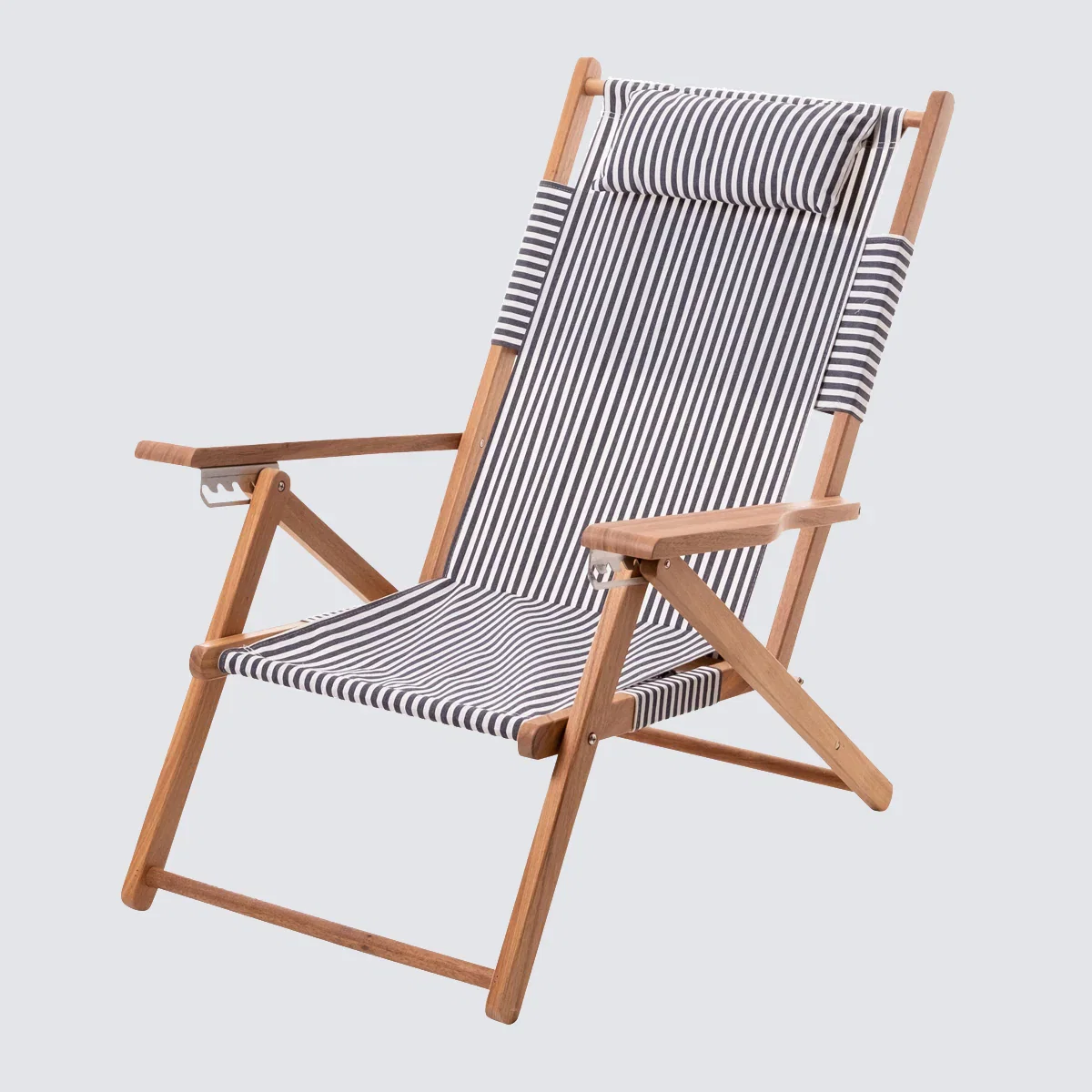 Image of Navy and White Stripe Canvas Reclining Outdoor Beach Chair