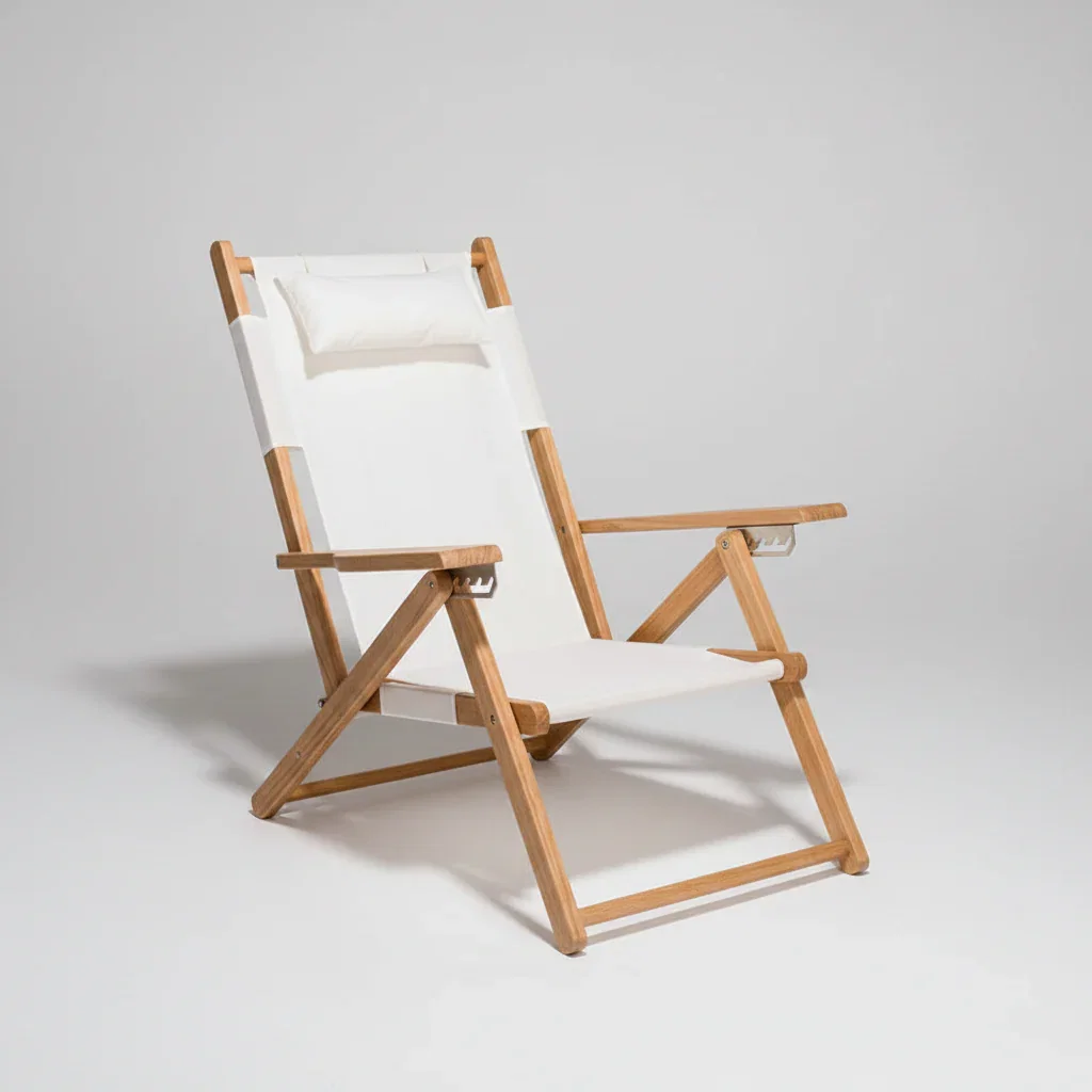 Image of Antique White Reclining Tommy Outdoor Beach Chair