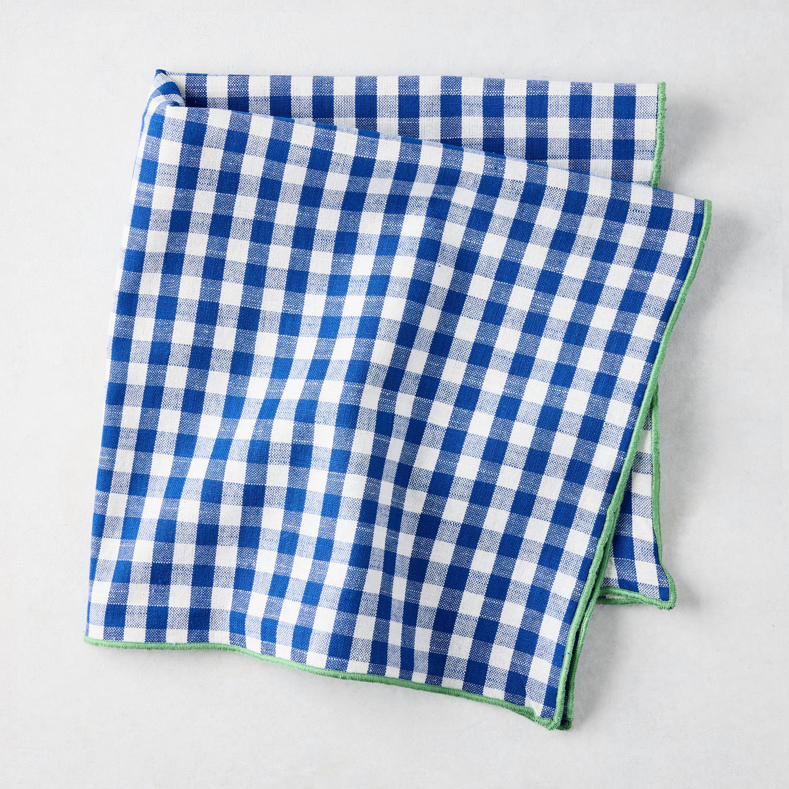 Image of Chatham Blue Gingham Cotton Napkin with Green Trim