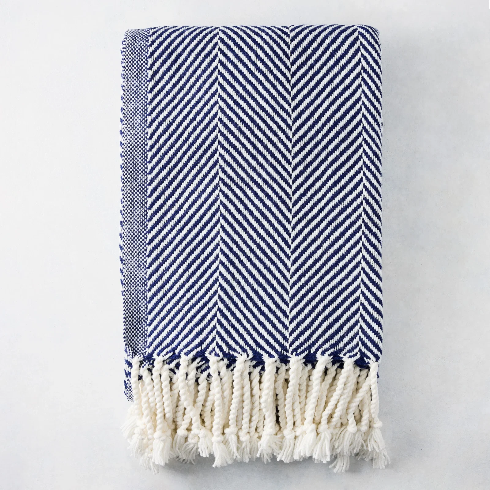 Image of Navy Blue Chevron Cotton Throw Blanket