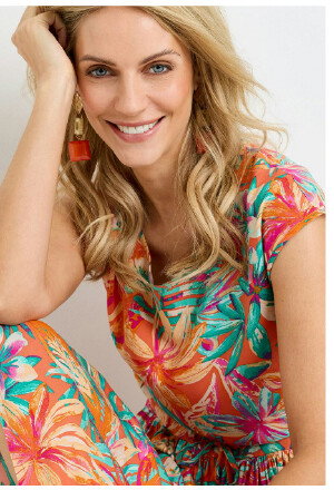 Drawstring Tie Print Midi Dress