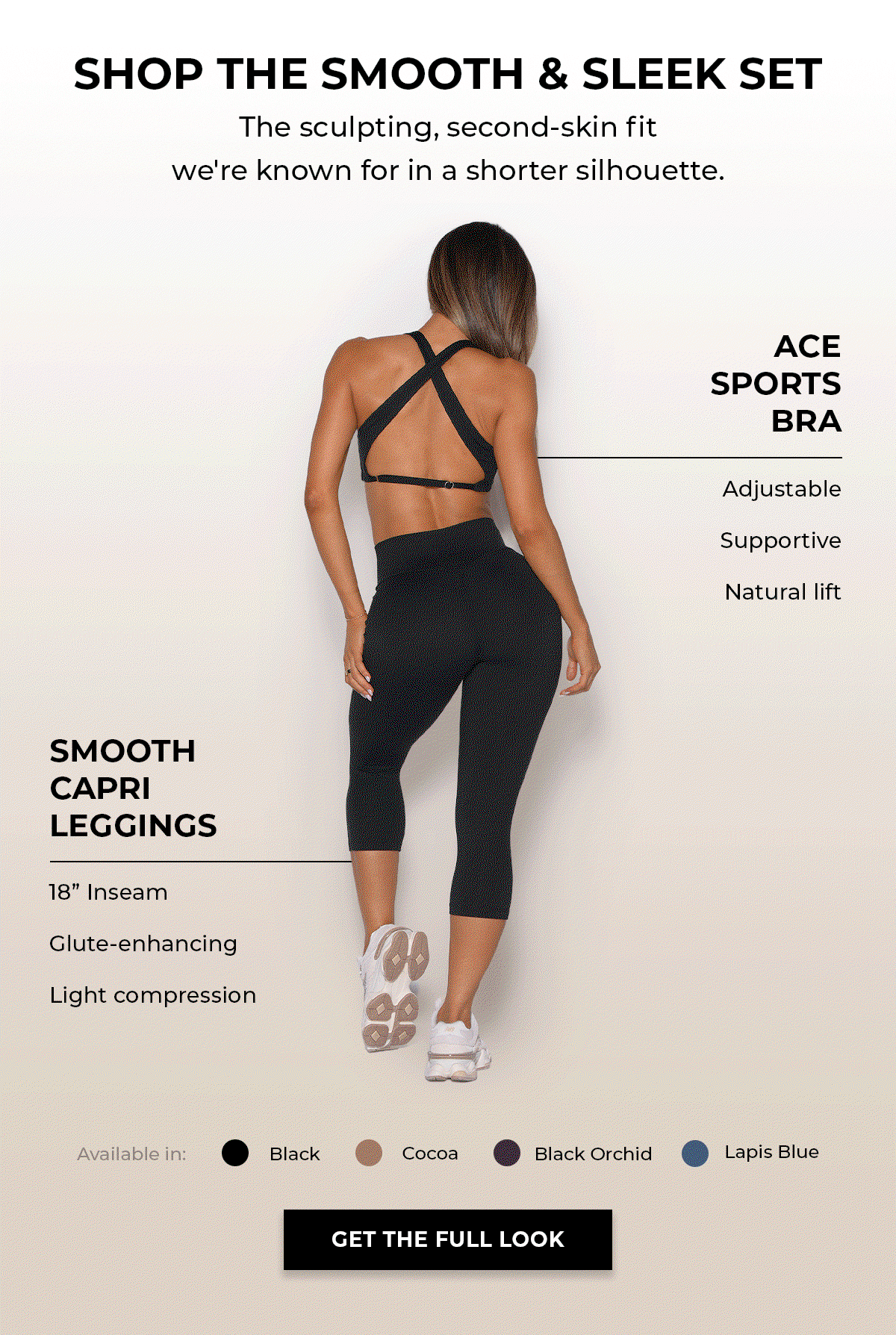 animated gif of models wearing different colored Smooth & Sleek sets with product callouts