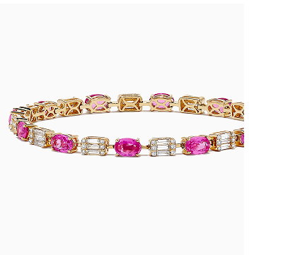 14K Yellow Gold Pink Sapphire and Diamond Tennis Bracelet