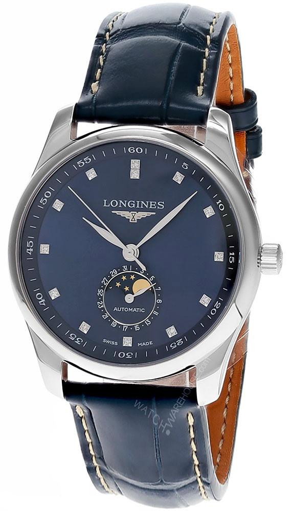Master Collection Moonphase Automatic 40MM Blue Diamond Dial Leather Men’s Watch .