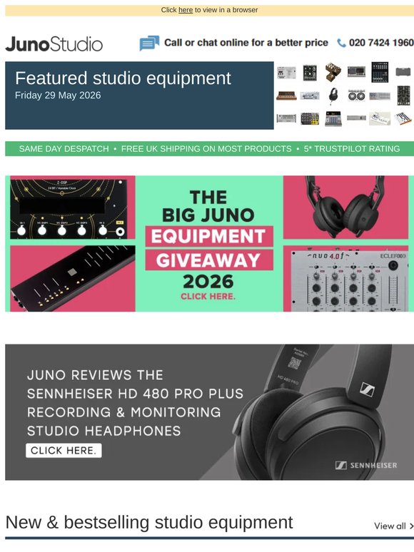 Juno reviews the Sennheiser HD 480 Pro Plus Studio Headphones + Thingstone Track8 Recorder now in stock & more studio equipment news...