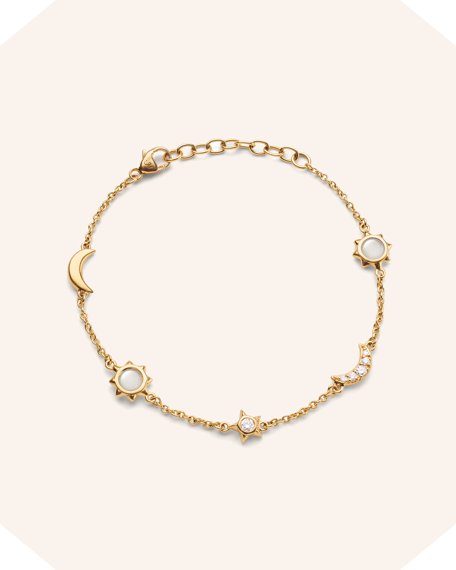 18K Gold "Sun, Moon and Stars" Diamond and Moonstone Chain Bracelet