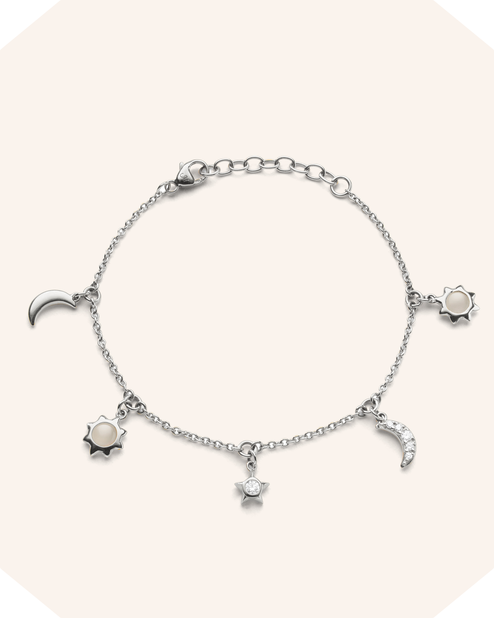 Sun, Moon and Stars Dangling Sapphire and Moonstone Bracelet