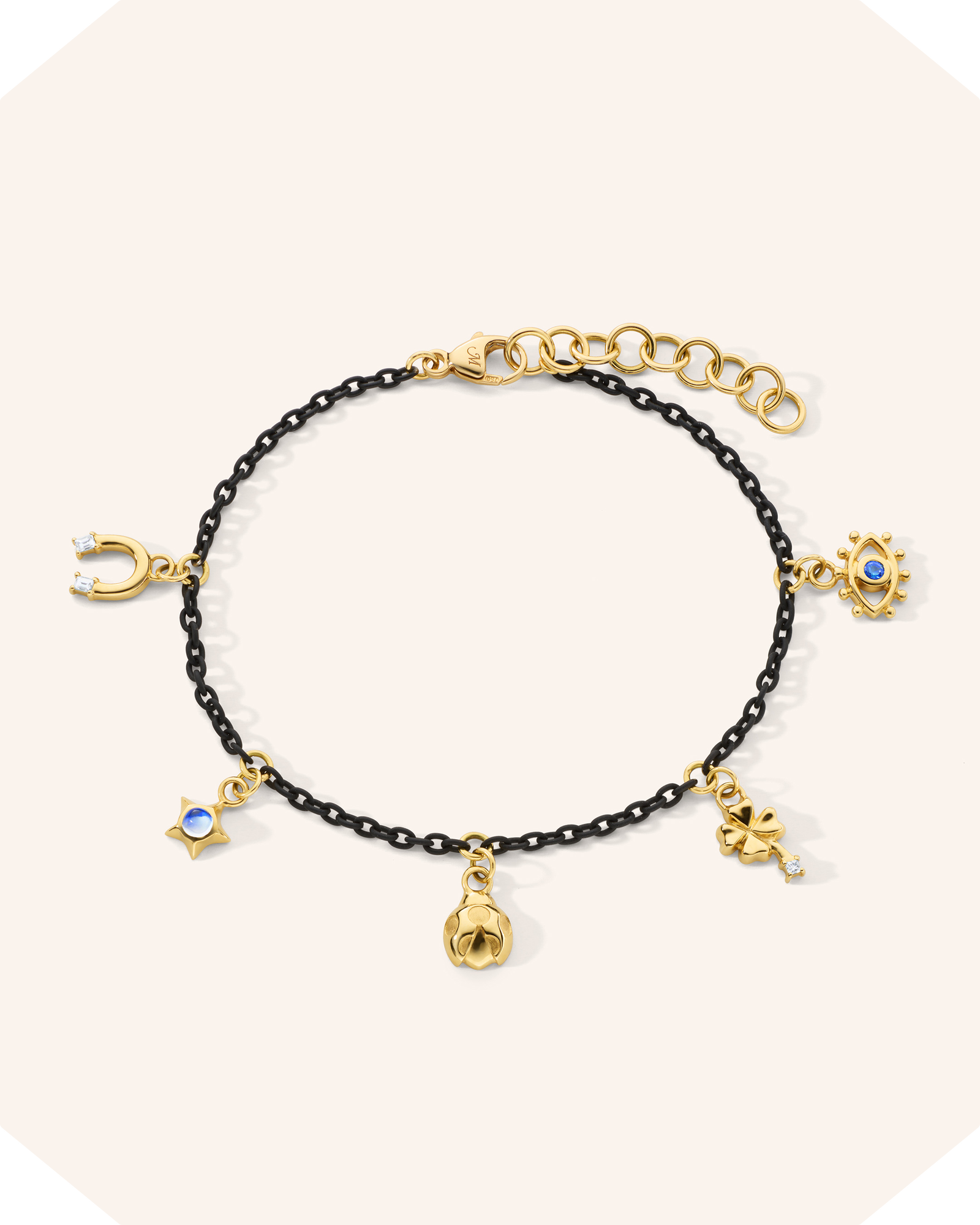 "My Lucky Charm" Black Steel Chain Bracelet