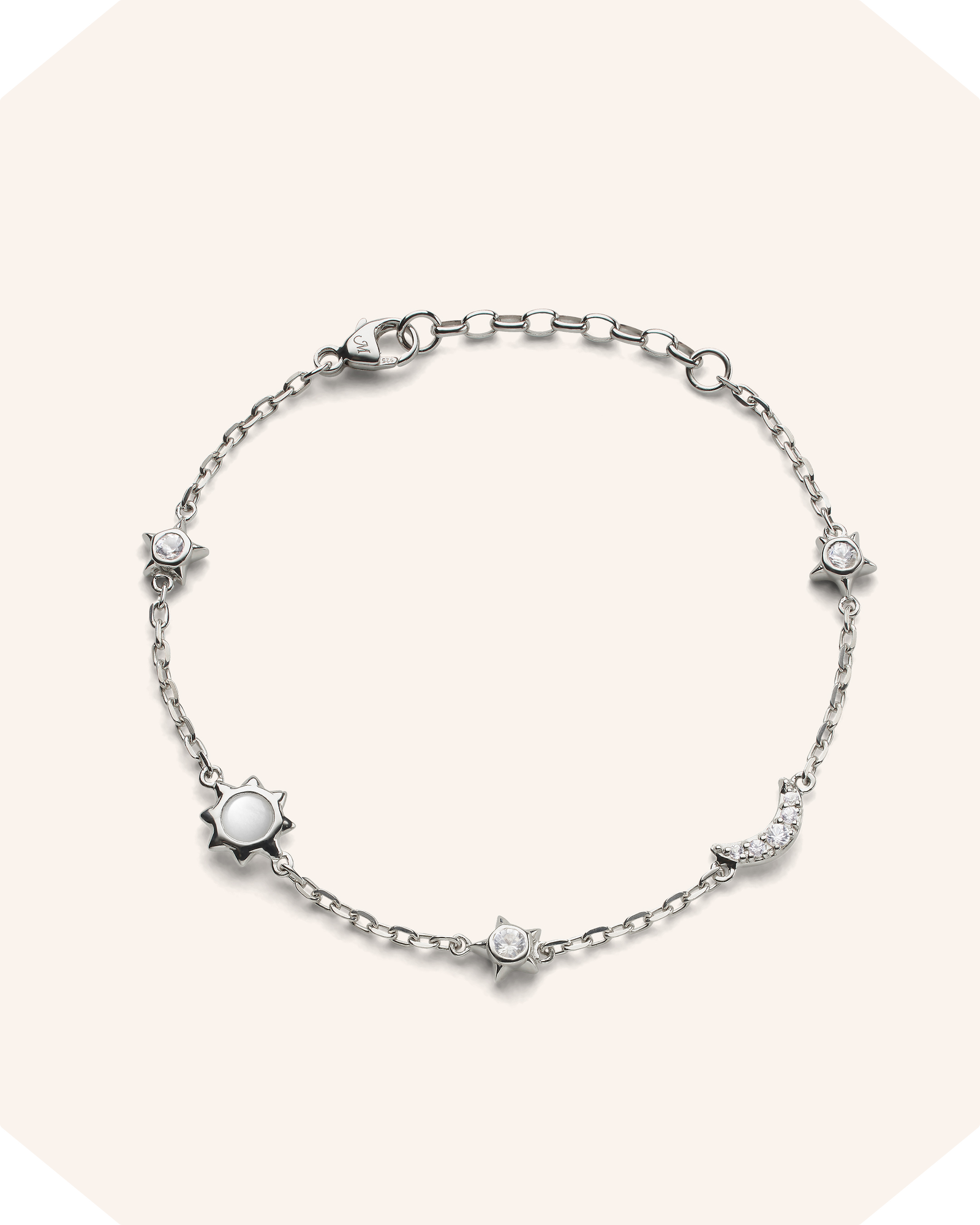 Sun, Moon and Stars Moonstone and White Sapphire Chain Bracelet
