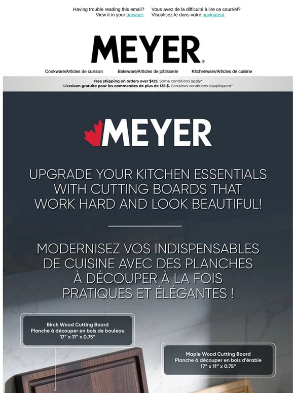 Meyer's Canadian-made wood cutting boards are on sale now! /Les planches à découper en bois Meyer, fabriquées au Canada, sont en promotion !