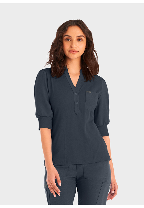Landau Forward 3-Pocket Rib Knit Collar Scrub Top