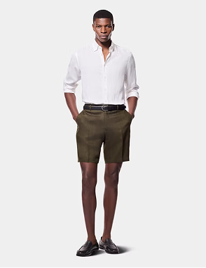 Dark Green Linen Shorts