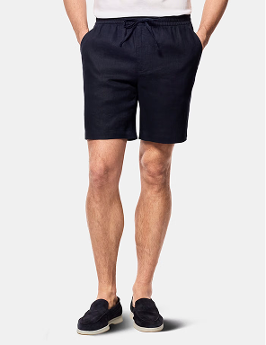 Navy Linen Drawstring Shorts