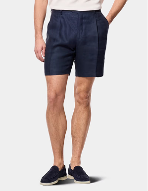Navy Pleated Linen Shorts