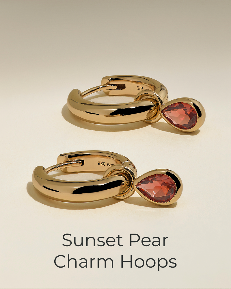 Sunset Pear Charm Hoops in Gold