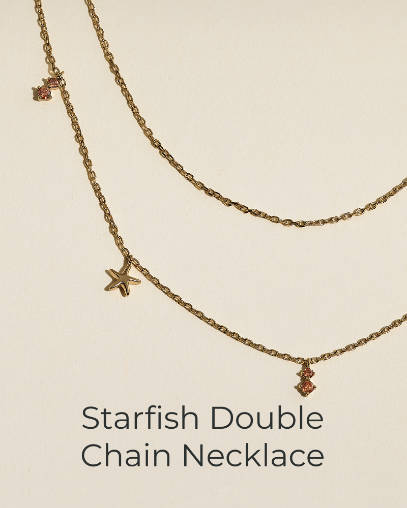 Starfish Double Chain Necklace in Gold