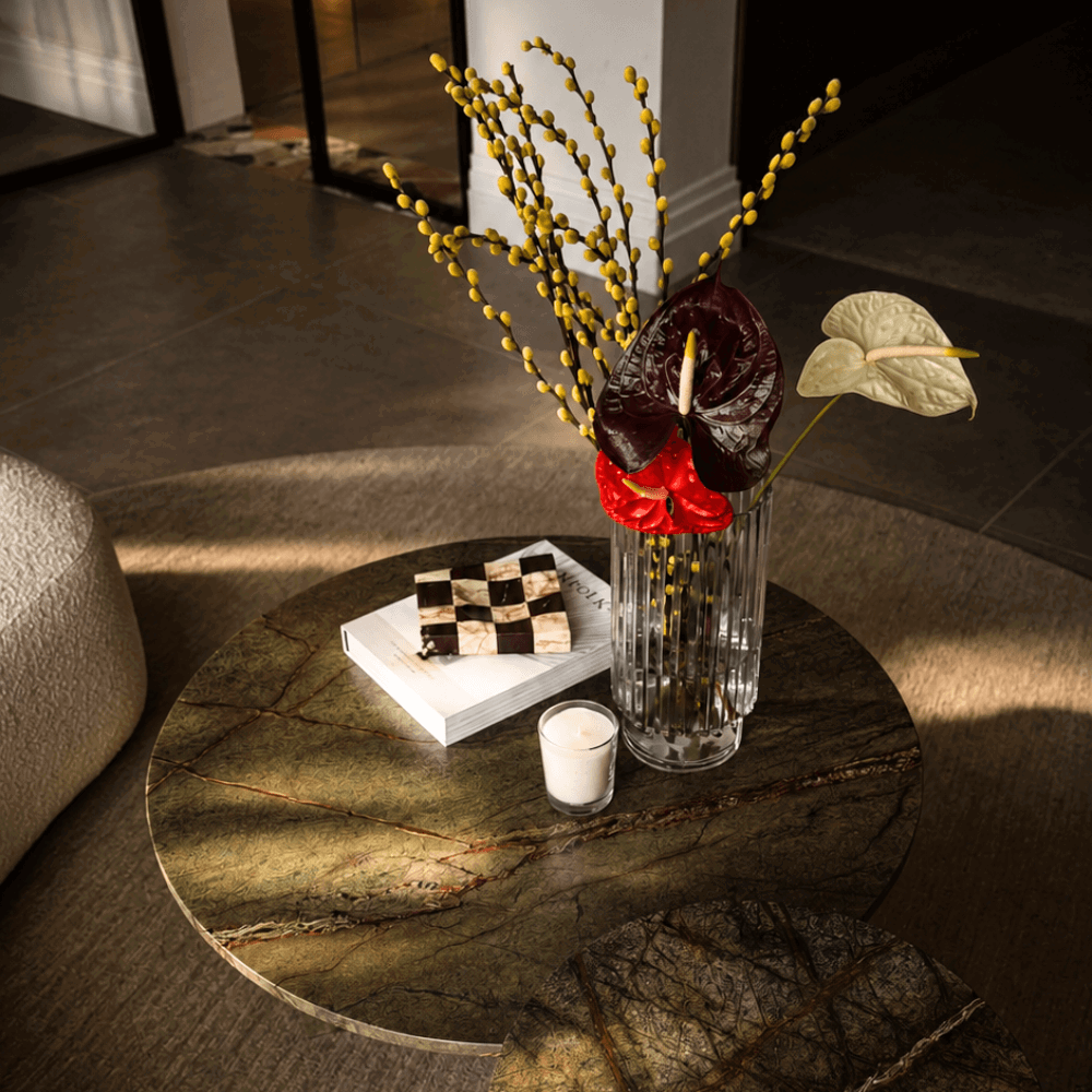 Aluna Marble Round Coffee Table - Ember