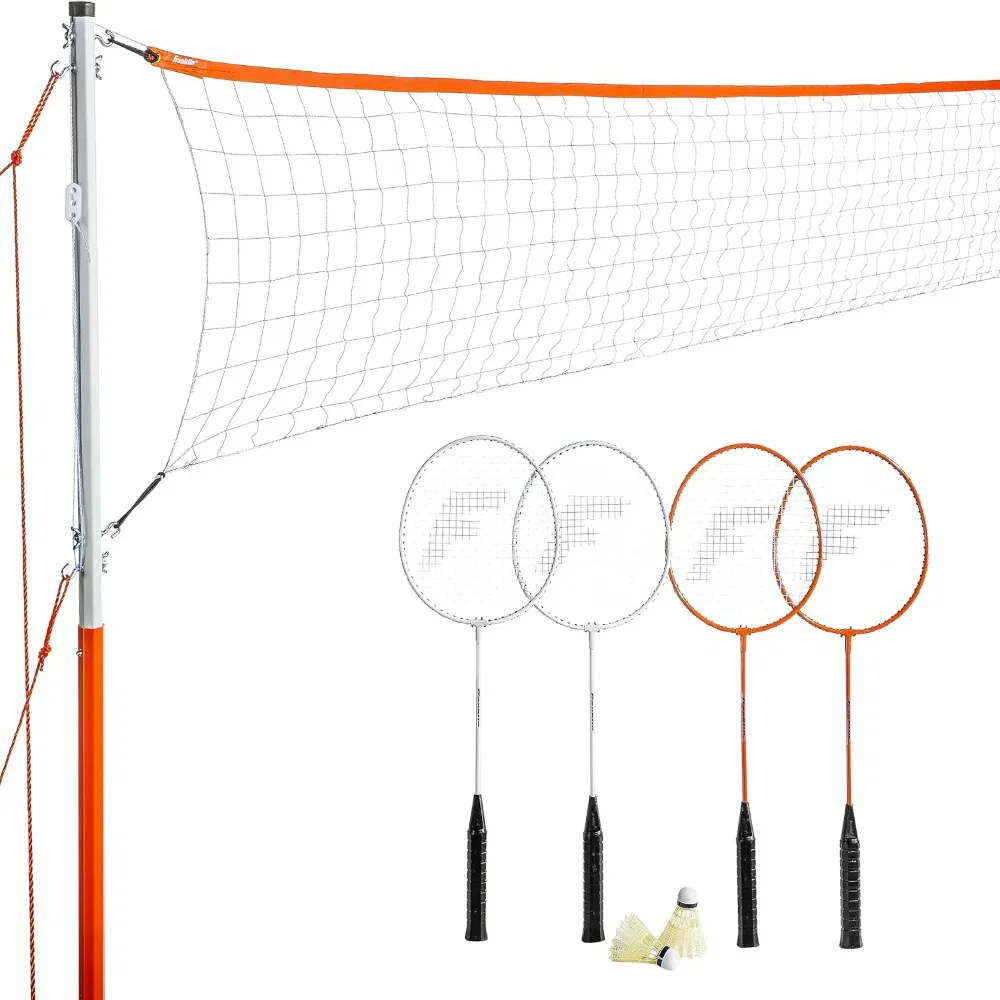 Badminton Net Set - Outdoor Backyard Beach Game with Rackets, Birdies, and a Portable Net