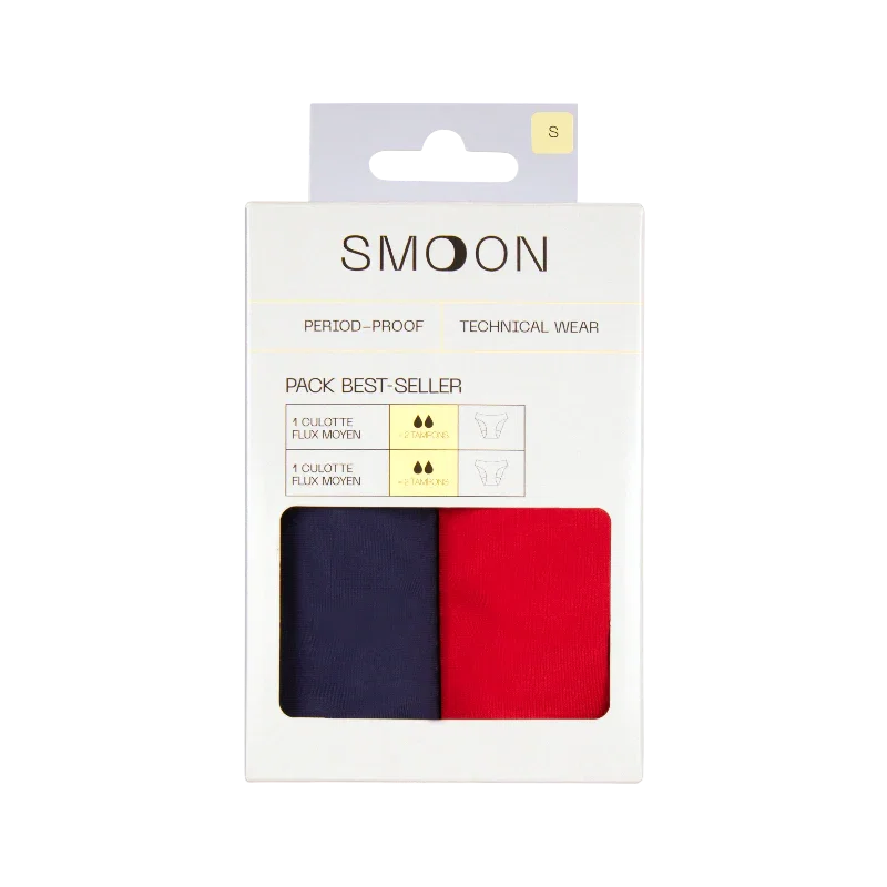 Image of Smoon - Pack culottes menstruelles flux moyen bleu et rouge x2