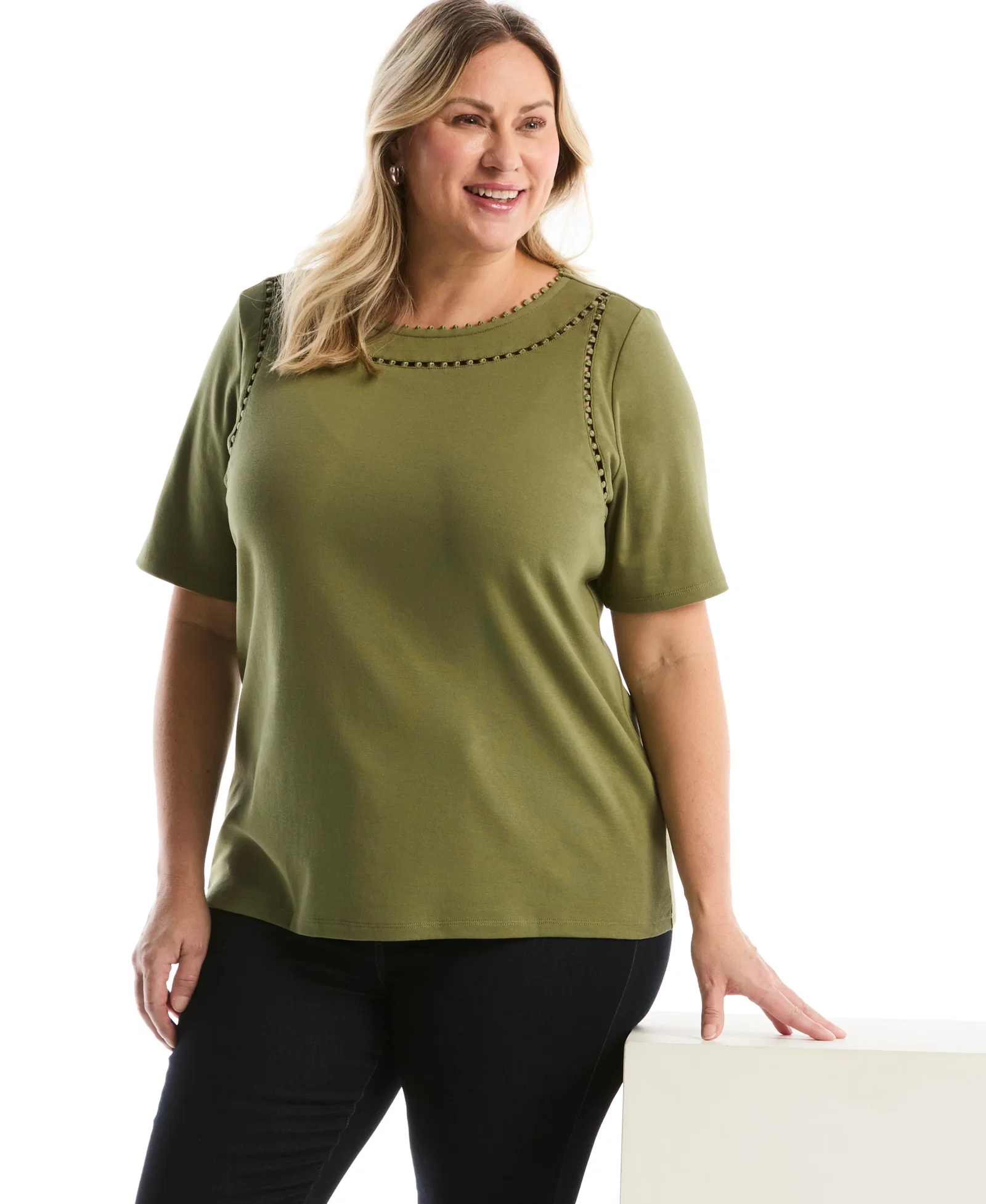 Image of Plus Size Pom Trim Detail Top