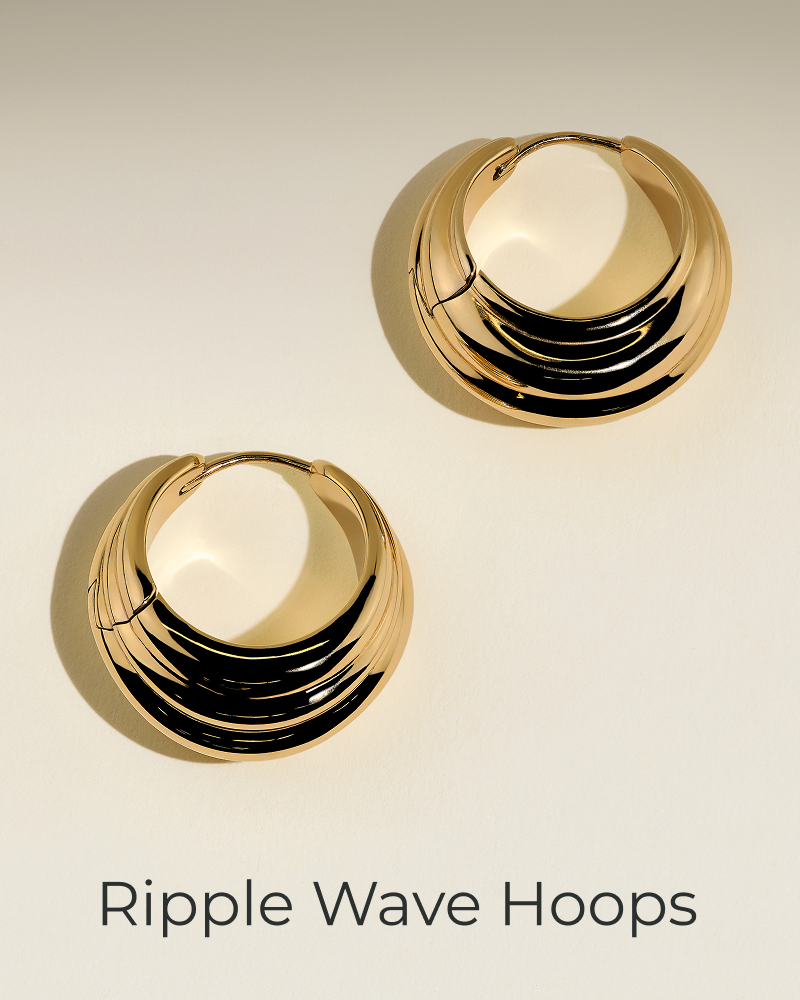Ripple Wave Hoops in Gold