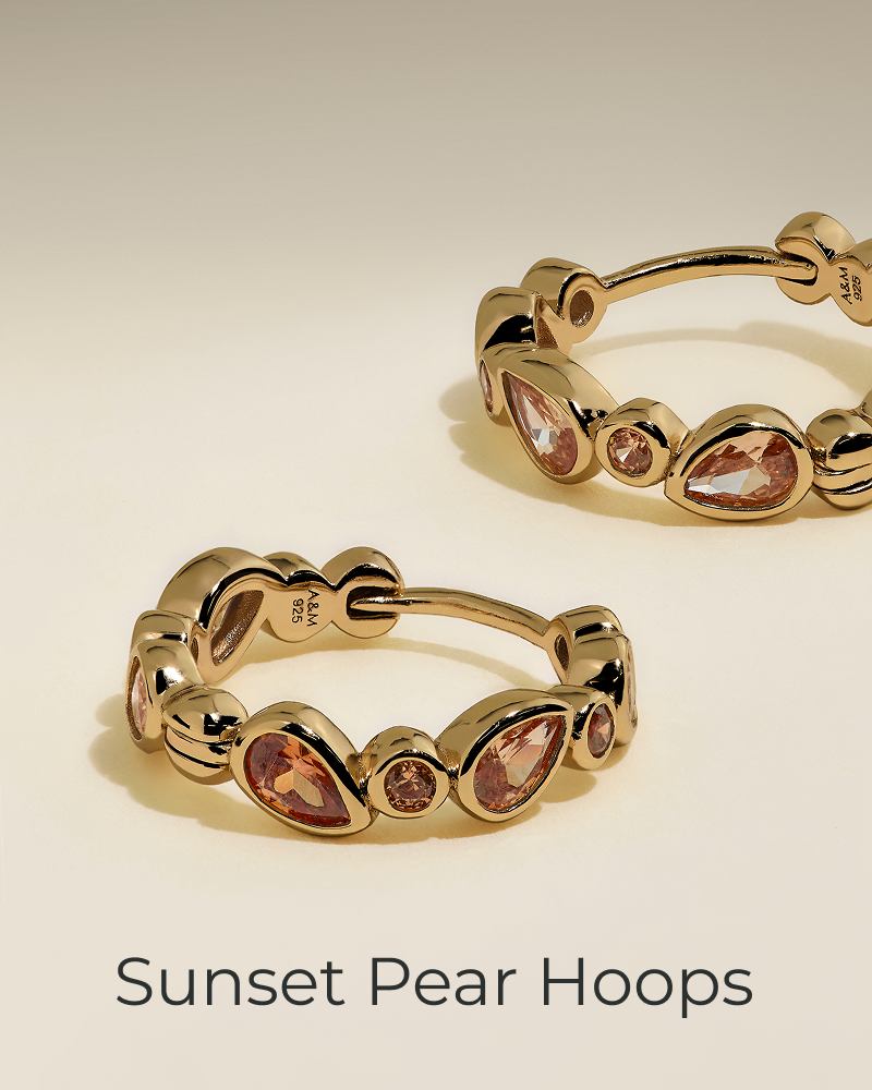 Sunset Pear Hoops in Gold