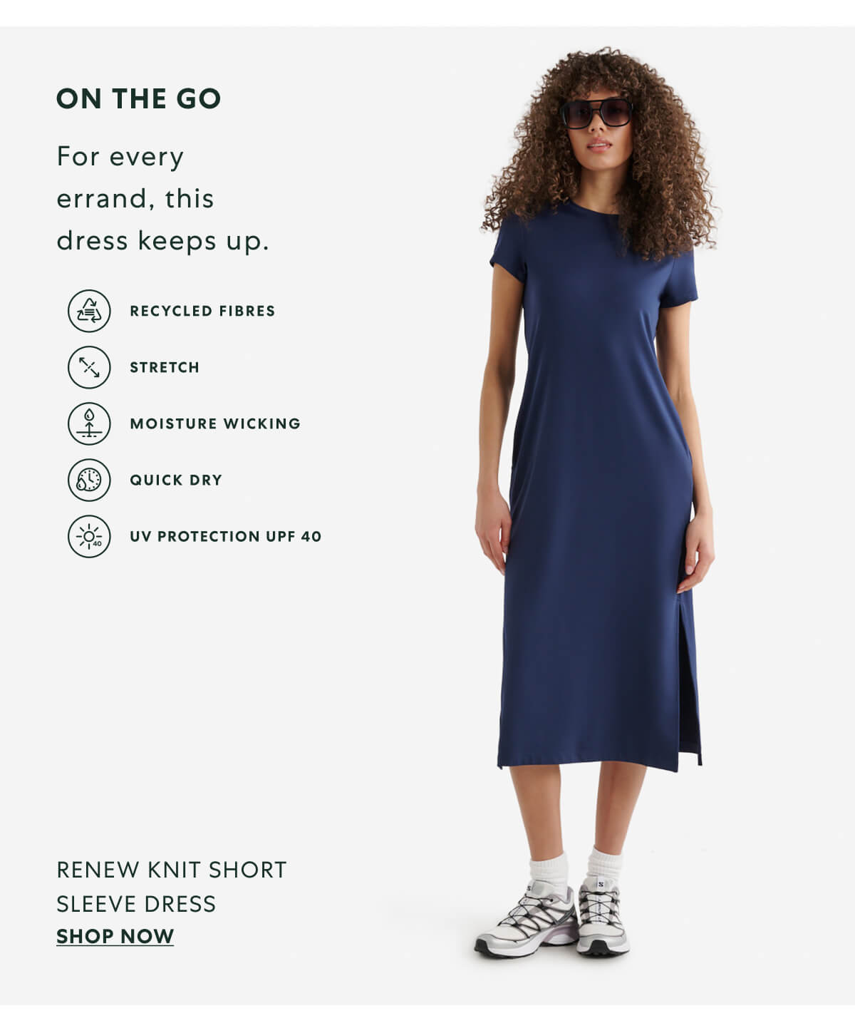 ON THE GO  -  For every errand, this dress keeps up.  -  RENEW KNIT SHORT SLEEVE DRESS