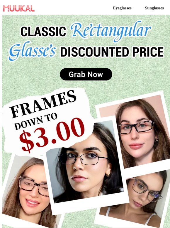 Classical Rectangle Glasses, Down to $3!