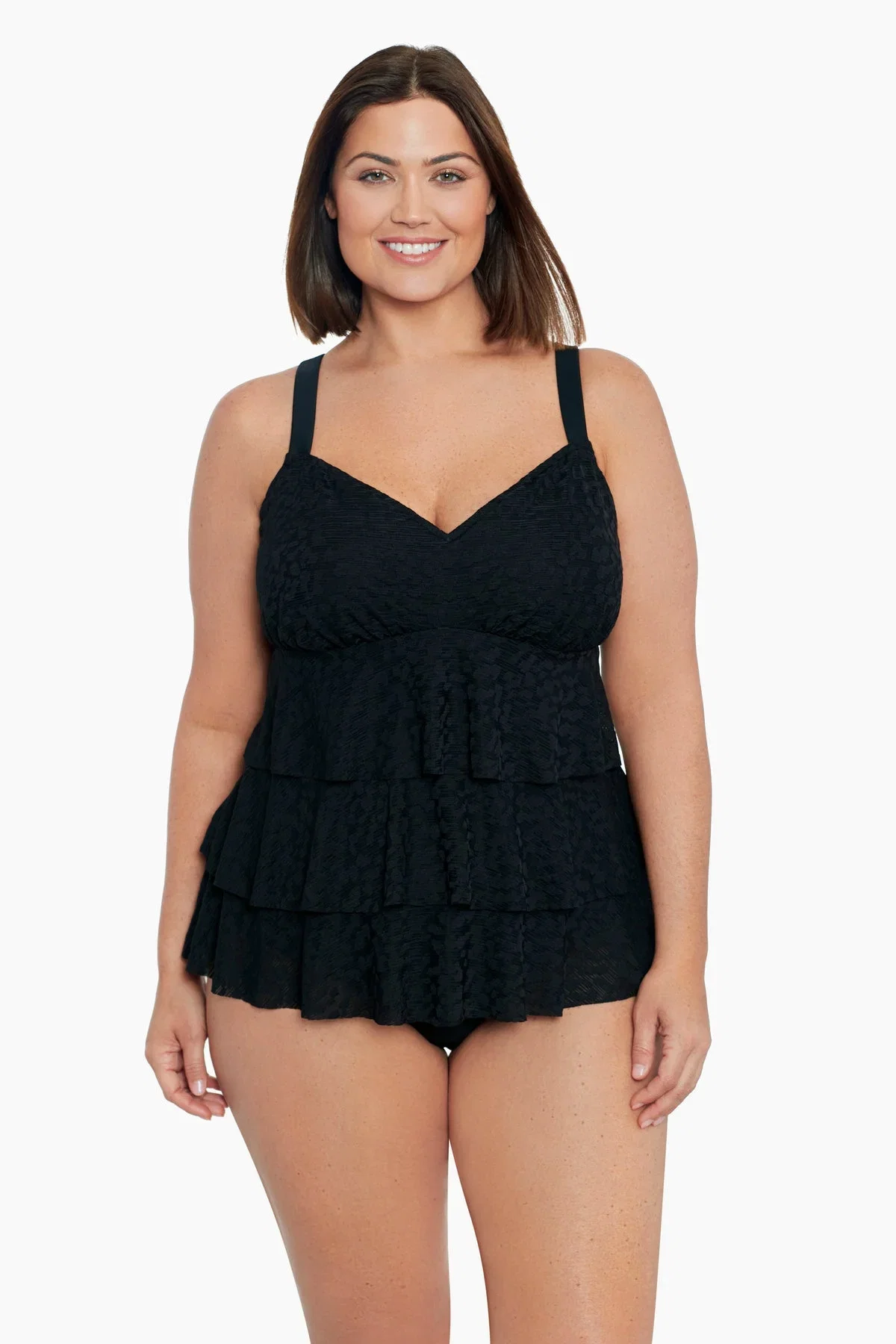 Plus Size Triple Tier Tankini Top - Shadow...