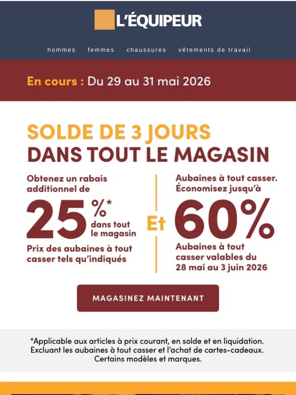 Profitez du solde de 3 jours dans tout le magasin maintenant 🟧