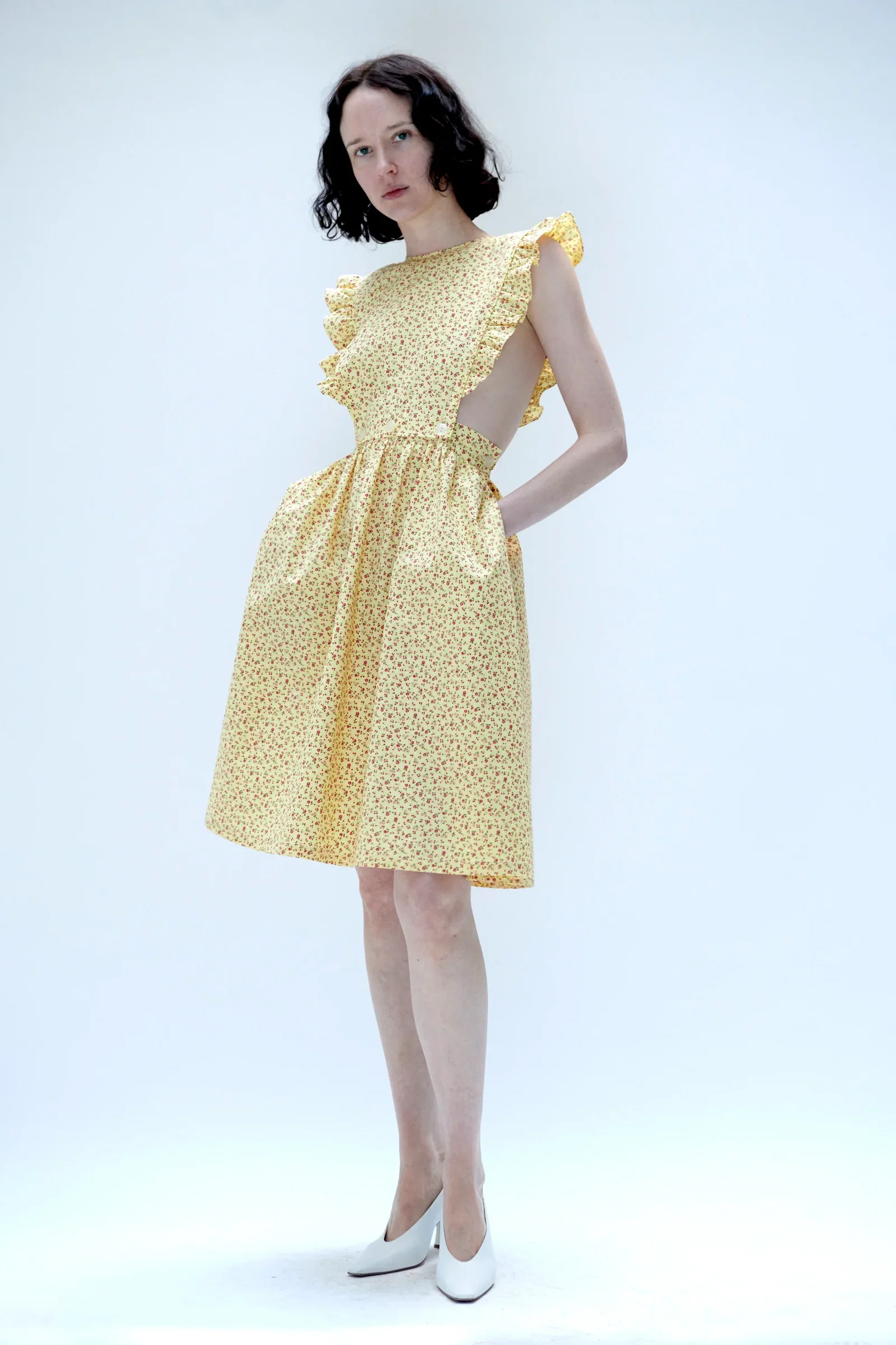 Image of Apron Dress in Yellow Floral