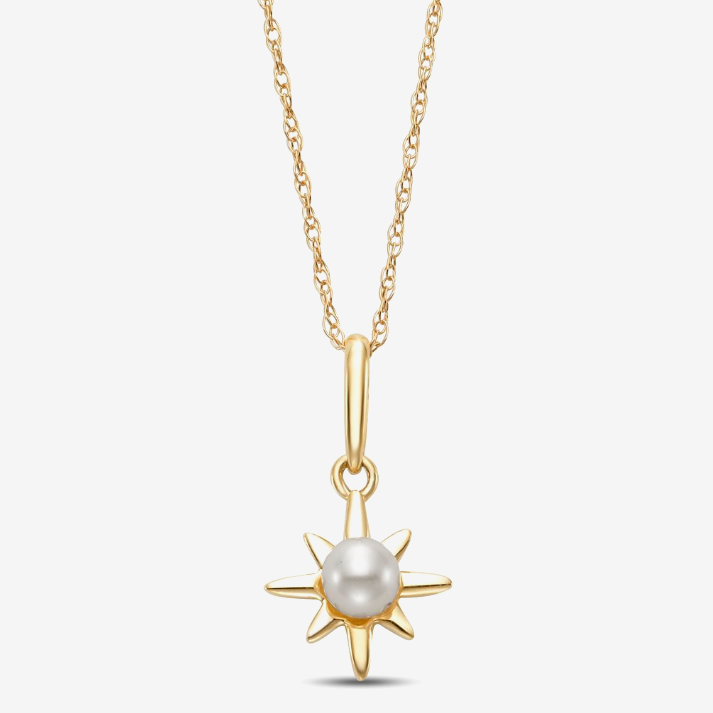 14kt Yellow Gold 3-3.5mm Freshwater Pearl Starburst Pendant