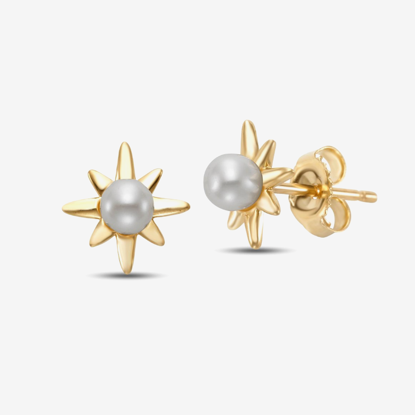 14kt Yellow Gold 3-3.5mm Freshwater Pearl Starburst Earrings