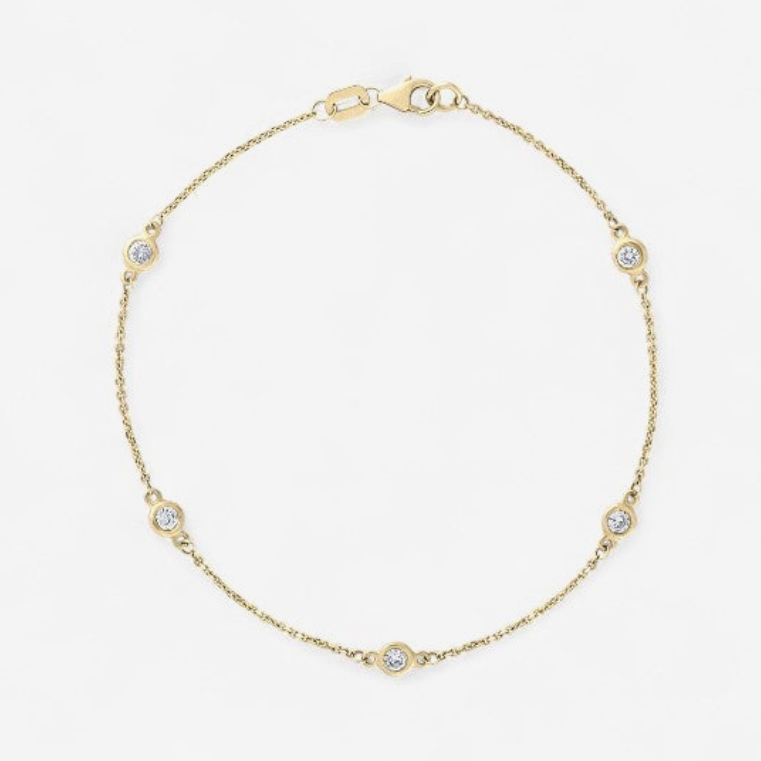 14kt Yellow Gold Five-Stone Round Natural Diamond Station Bracelet