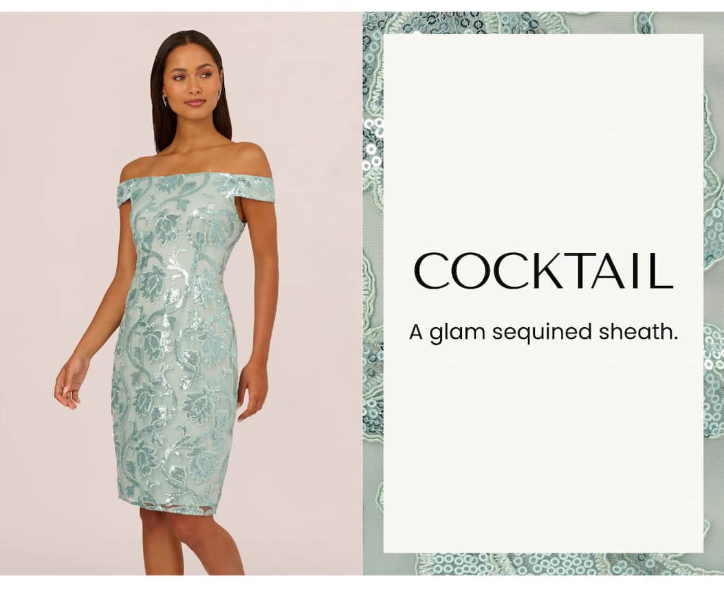 Off Shoulder Sequin Sheath Dress In Aqua Dust