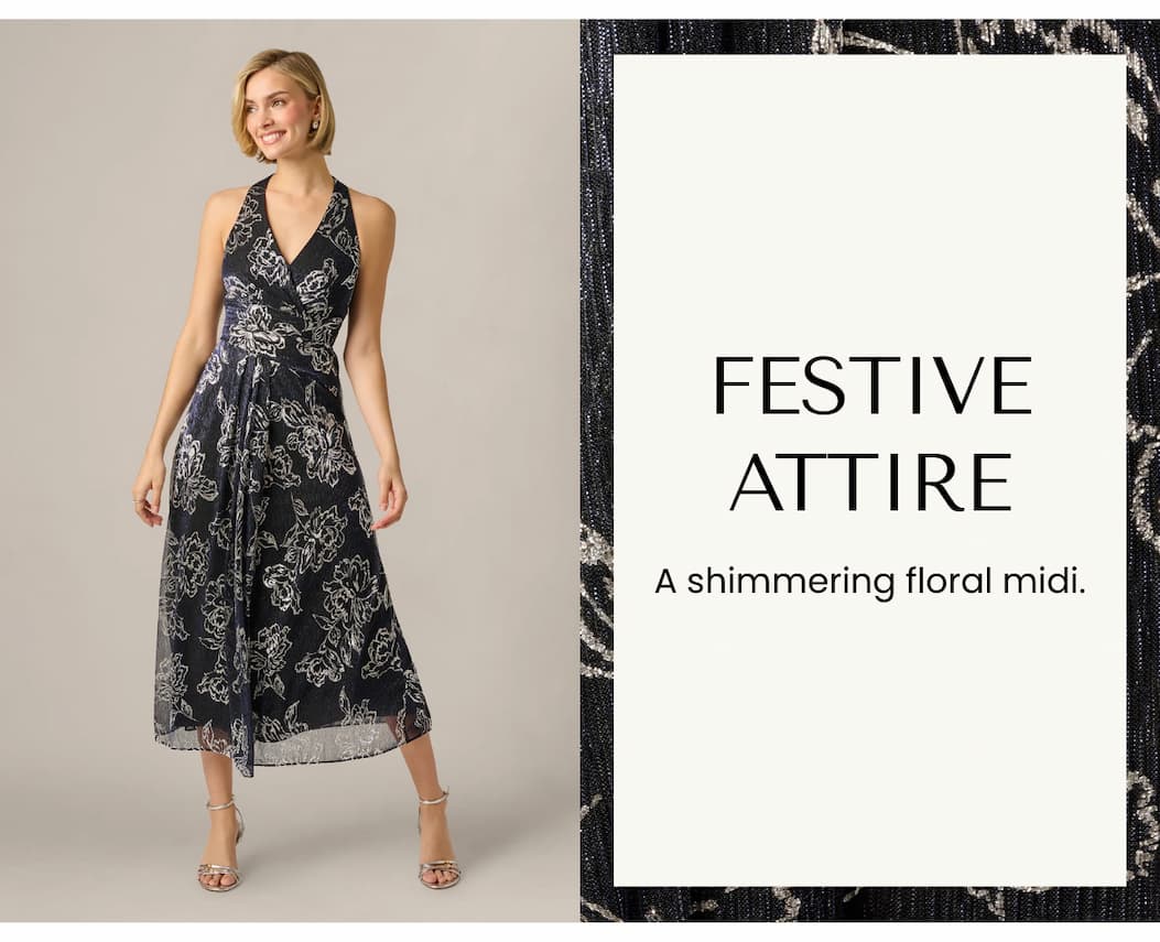 Metallic Crinkle Floral Midi Halter Dress In Black Gunmetal