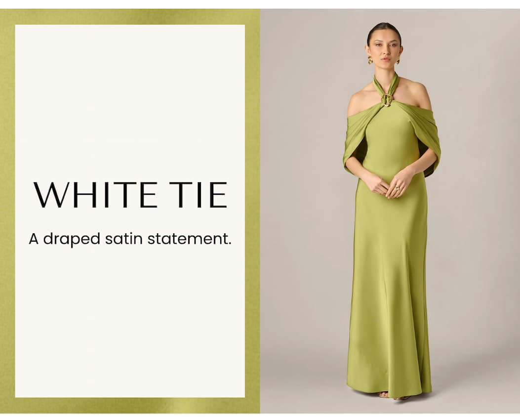 Satin Draped Shawl Halter Gown In Fern