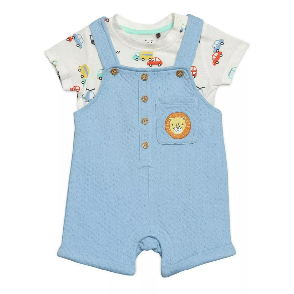 Mini Cuddles Baby Boys Lion Patch Dungaree Set 