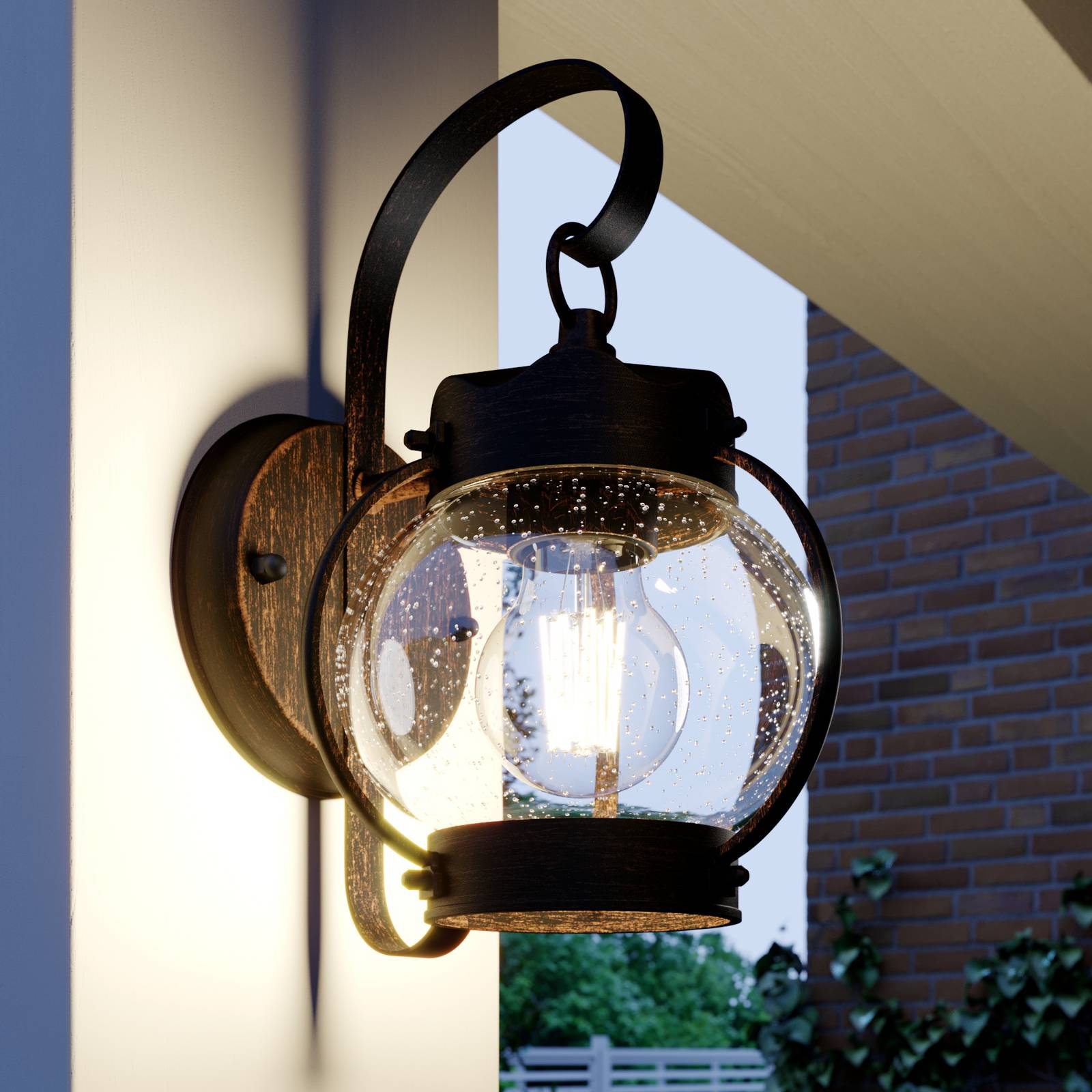 Aplique de exterior Lindby Gerlo, marrón óxido, metal, 26 cm, E27
