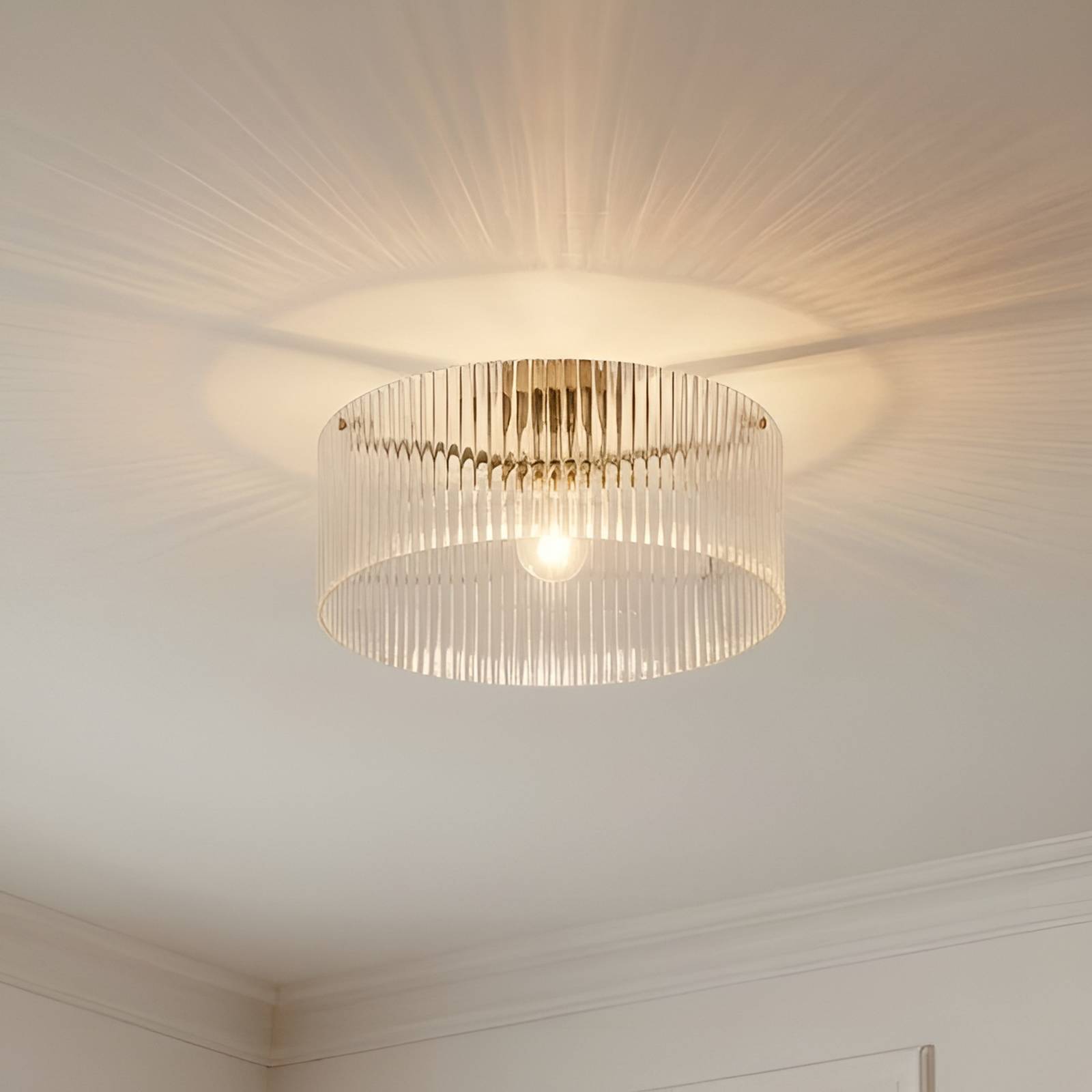 Plafón Lucande Meritt, latón/transparente, Ø 40 cm, cristal