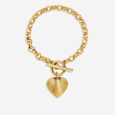 Inicio Gold Plated Diamond Cut Heart T Bar Bracelet - Gift Pouch