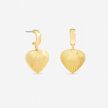 Inicio Gold Plated Diamond Cut Heart Charm Huggie Earrings