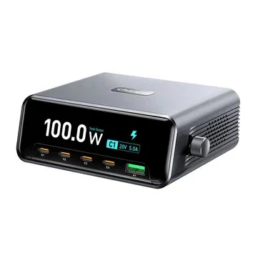 [GaN Tech] WLX-60D 265W 5-Port USB PD Charger with 2.3-inch Smart Power Display USB-A+4USB-C PD3.0 Fast Charging Desktop Charging Station EU Plug for iPhone 17 17Pro 16 Pro Max 15 14 for Xiaomi 17pro for Huawei Mate XTs for OPPO