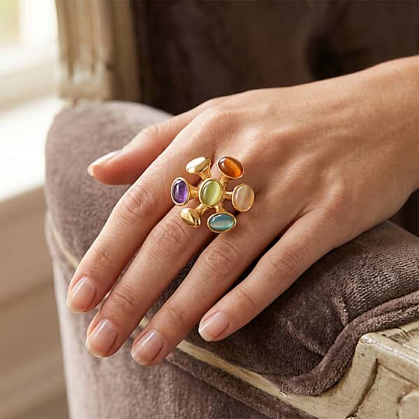 Created Multi Cat's Eye Adjustable Cluster Ring