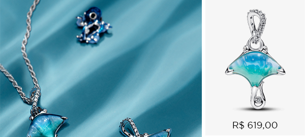 Charm Prata Pendente Arraia Azul Brilhante
