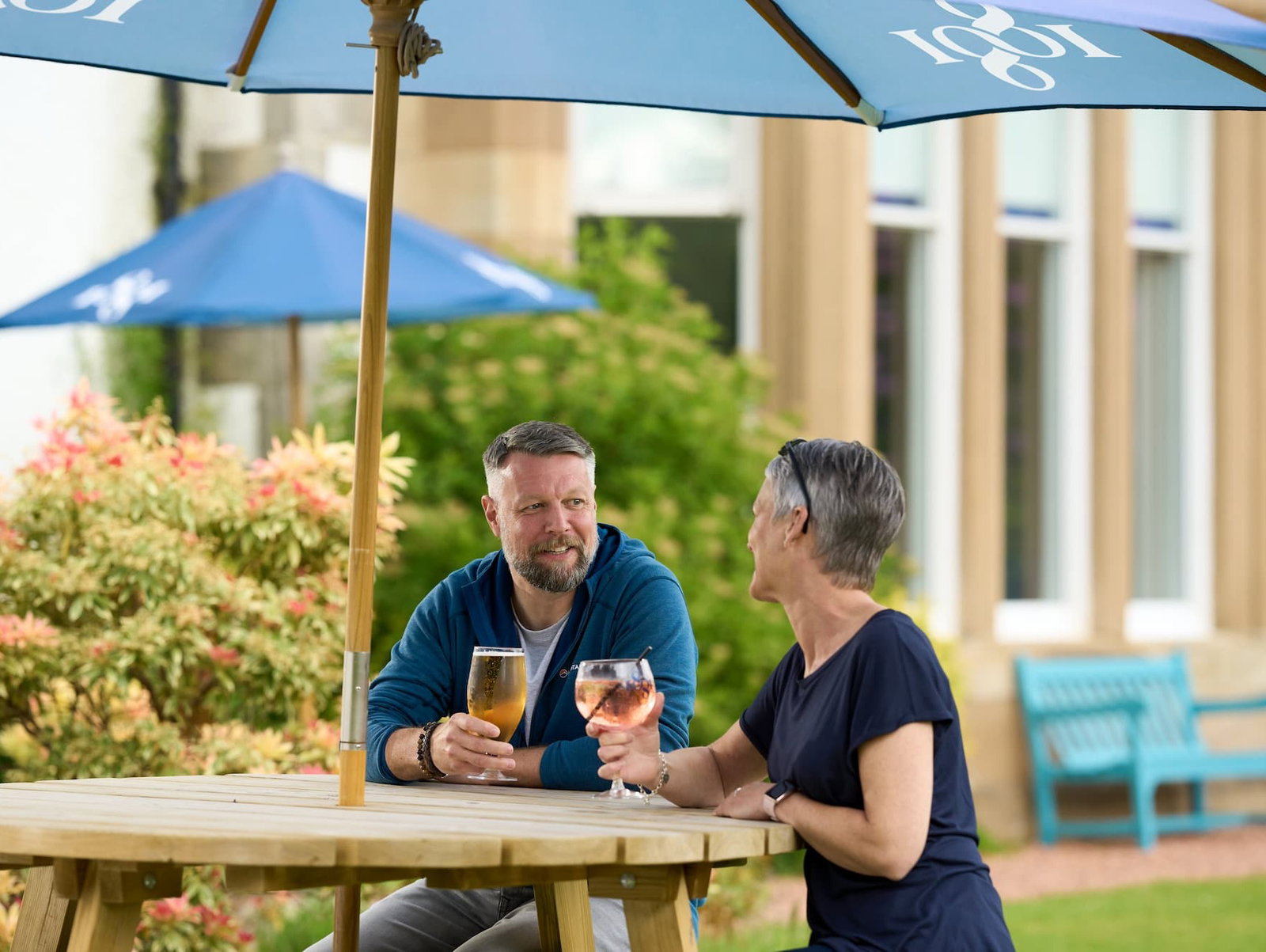 A couple in the beer garden at The Park Hotel