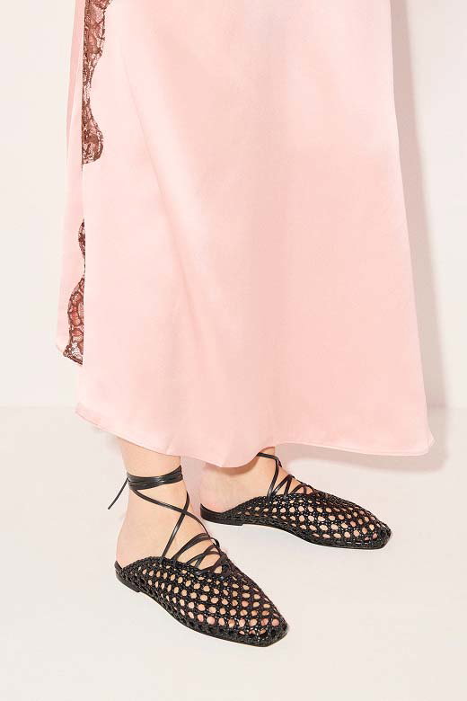 ETTA woven ankle lace up flat styled with pink silk skirt