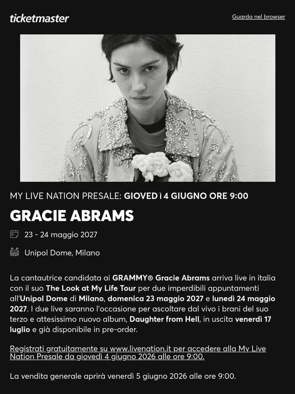 🆕 Gracie Abrams, Nothing But Thieves, Pulse of Gaia Festival 2026 e tanti altri: ottieni prima di tutti i biglietti ufficiali 🎤